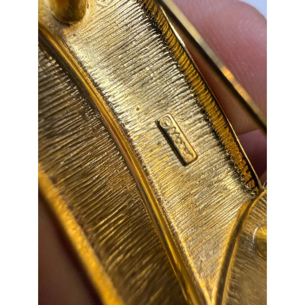 Monet Vintage Gold Tone Chevron Brooch Sculptural V Shape Statement Pin 1980s